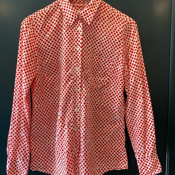 Red Dotted, fitted boyfriend button up shirt - Picture 3 of 3